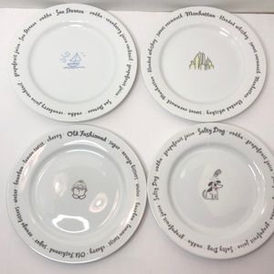 4 Pottery Barn 8 inch Appetizer Plates Bar Lingo Mixed Drinks